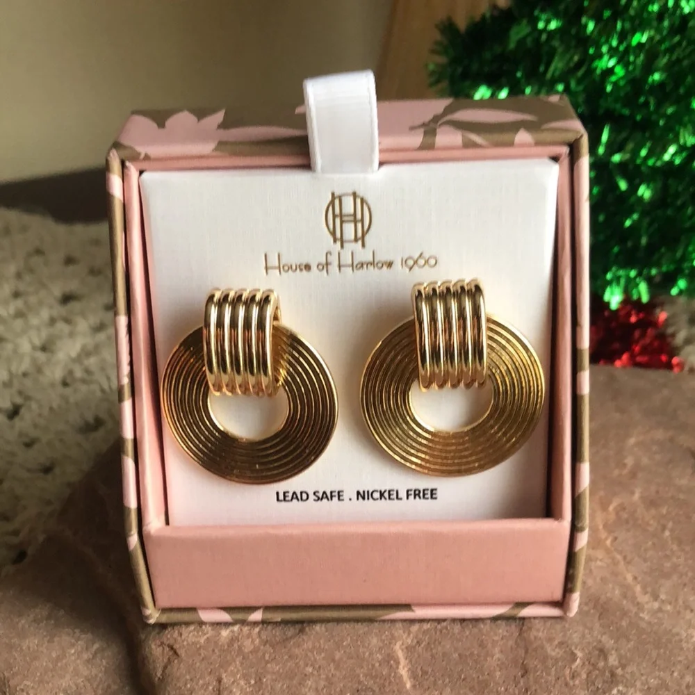 House of Harlow 1960 Gold Tone Disc Earrings